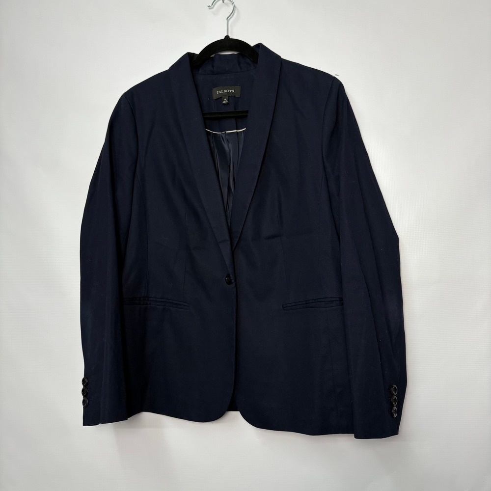 Talbots Womens Navy Blue One Button Blazer Jacket Size 12 Office Academia